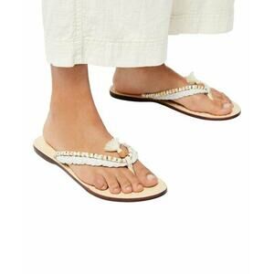 NEW Free People Menorca White Beaded Sandal Flip Flops Women's Size 37/US 7